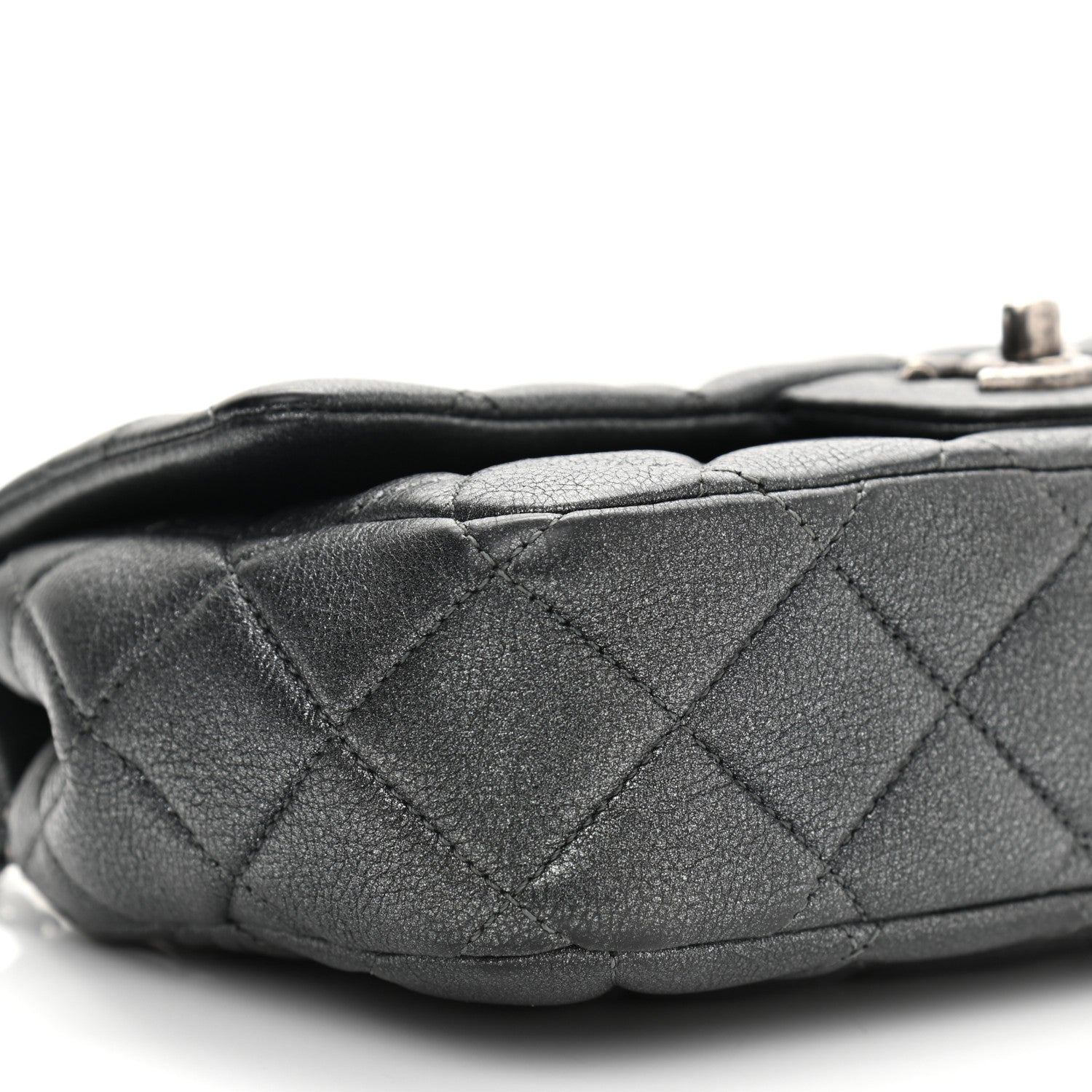 Chanel Iridescent Goatskin Quilted Small CC Eyelet Flap Dark Silver 9 of 11