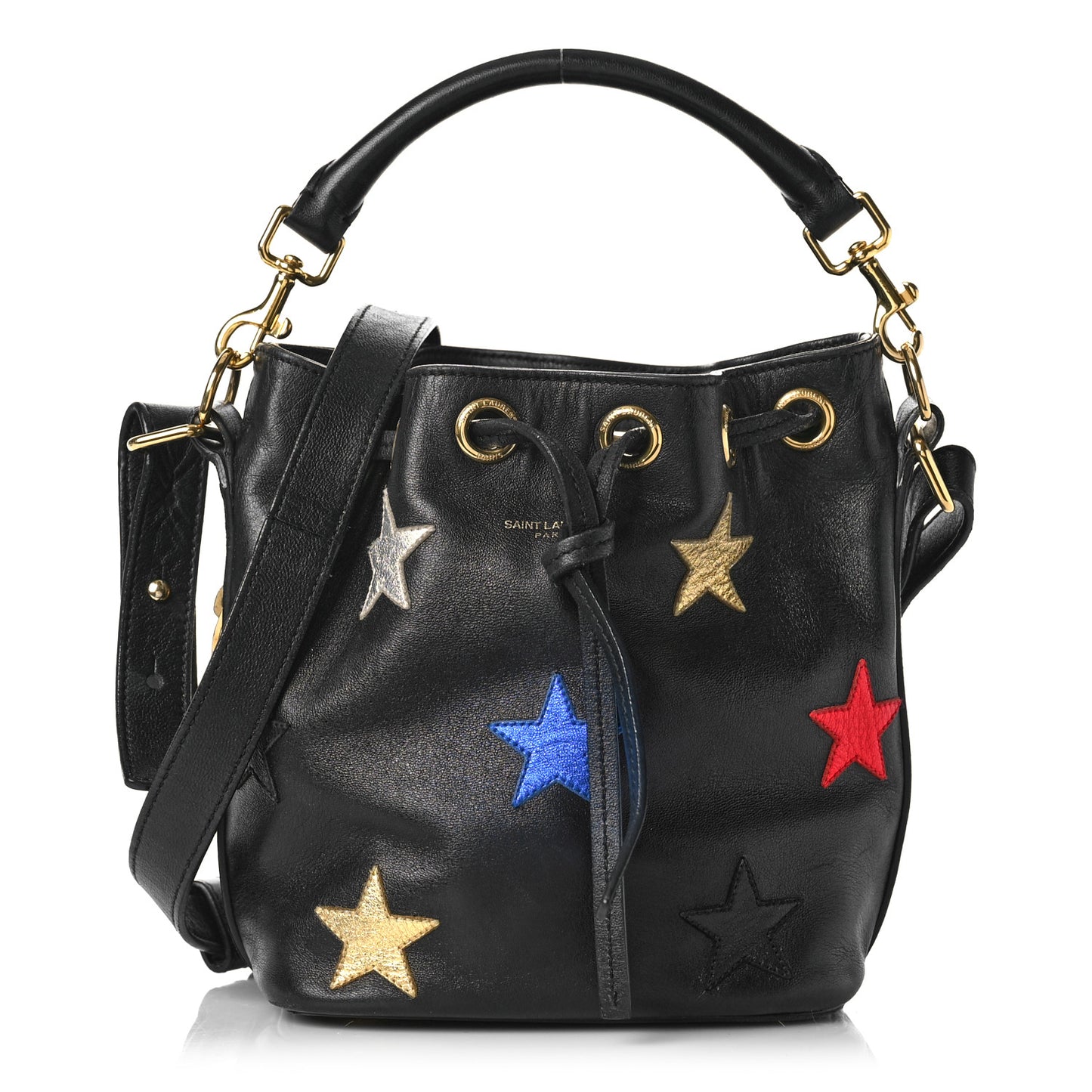 Calfskin Star Small Emmanuelle Bucket Bag Black