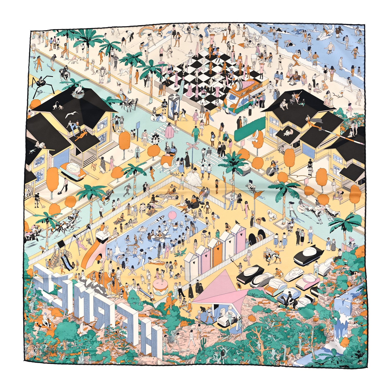 Hermes Silk On The Beach Scarf 90 Creme Menthol Ebene 1 of 3
