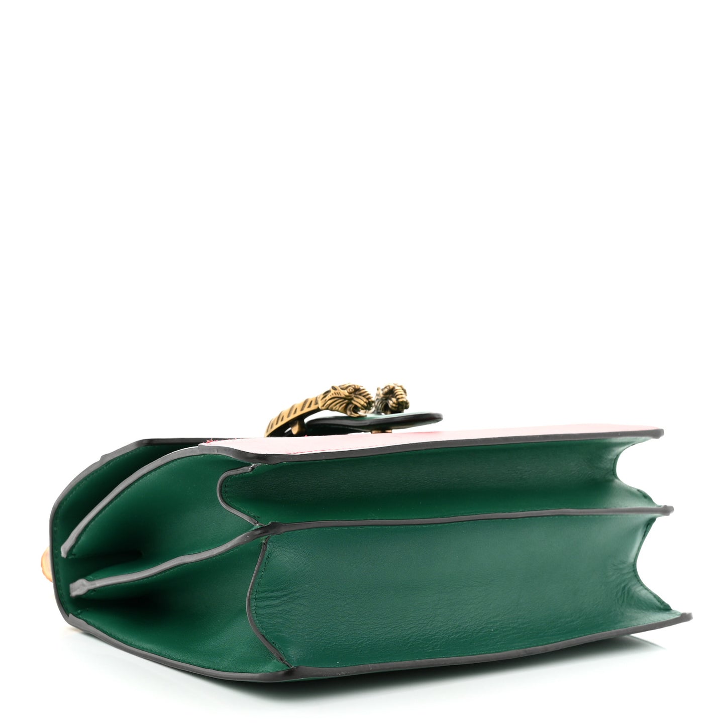 Moon Calfskin Web Medium Dionysus Bamboo Top Handle Bag Emerald Blue Hibiscus Red
