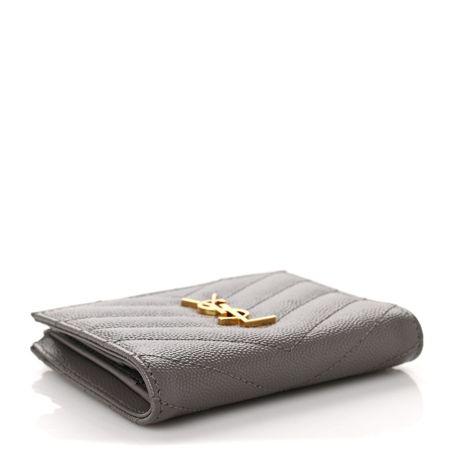 Saint Laurent Grain De Poudre Matelasse Chevron Monogram Zipped Card Case Tech Fog 4 of 9