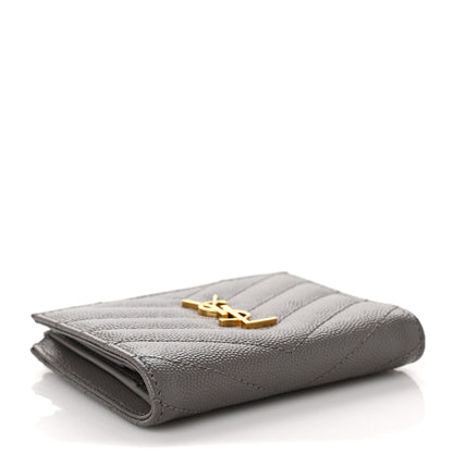 Saint Laurent Grain De Poudre Matelasse Chevron Monogram Zipped Card Case Tech Fog 4 of 9
