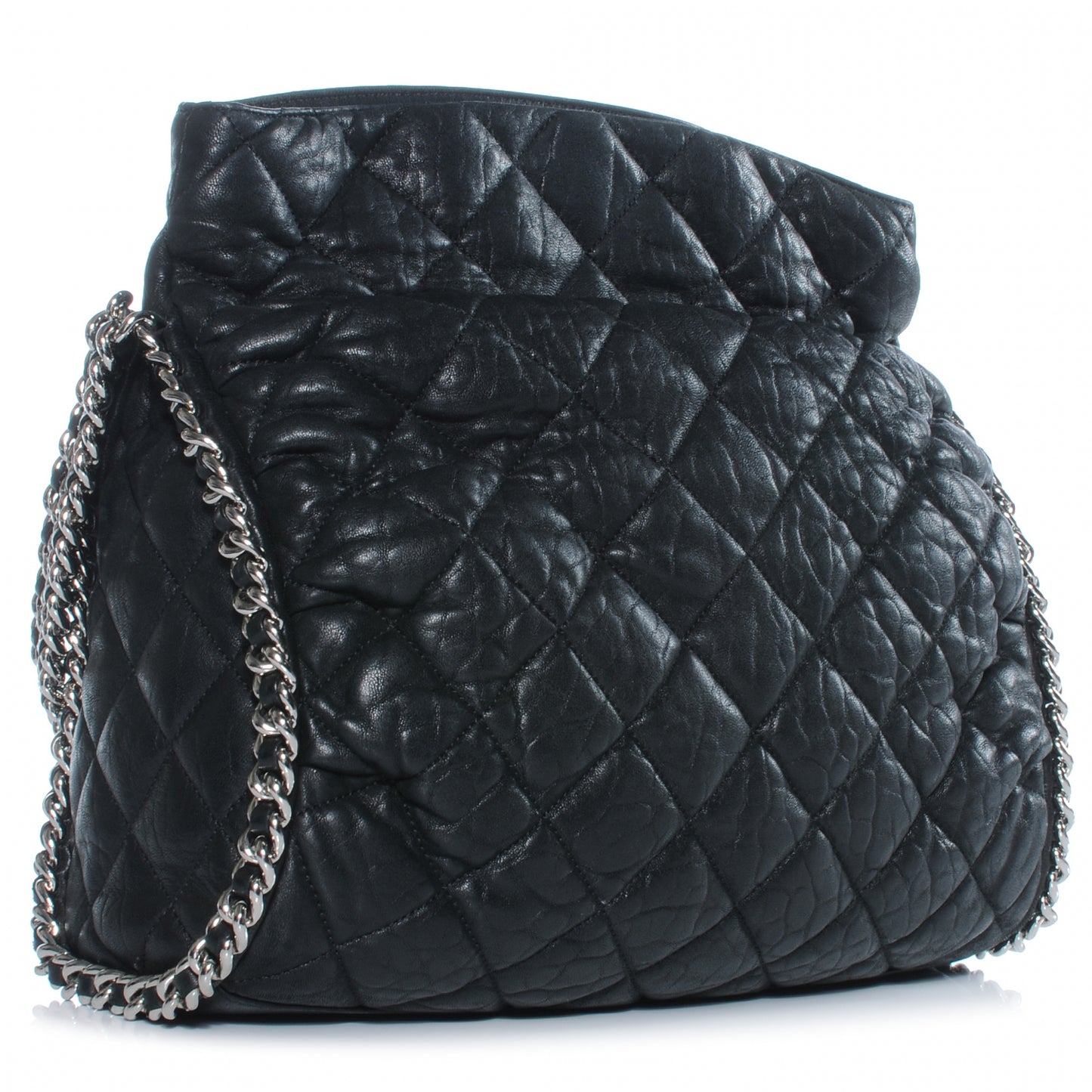 Washed Lambskin Chain Around Hobo Black