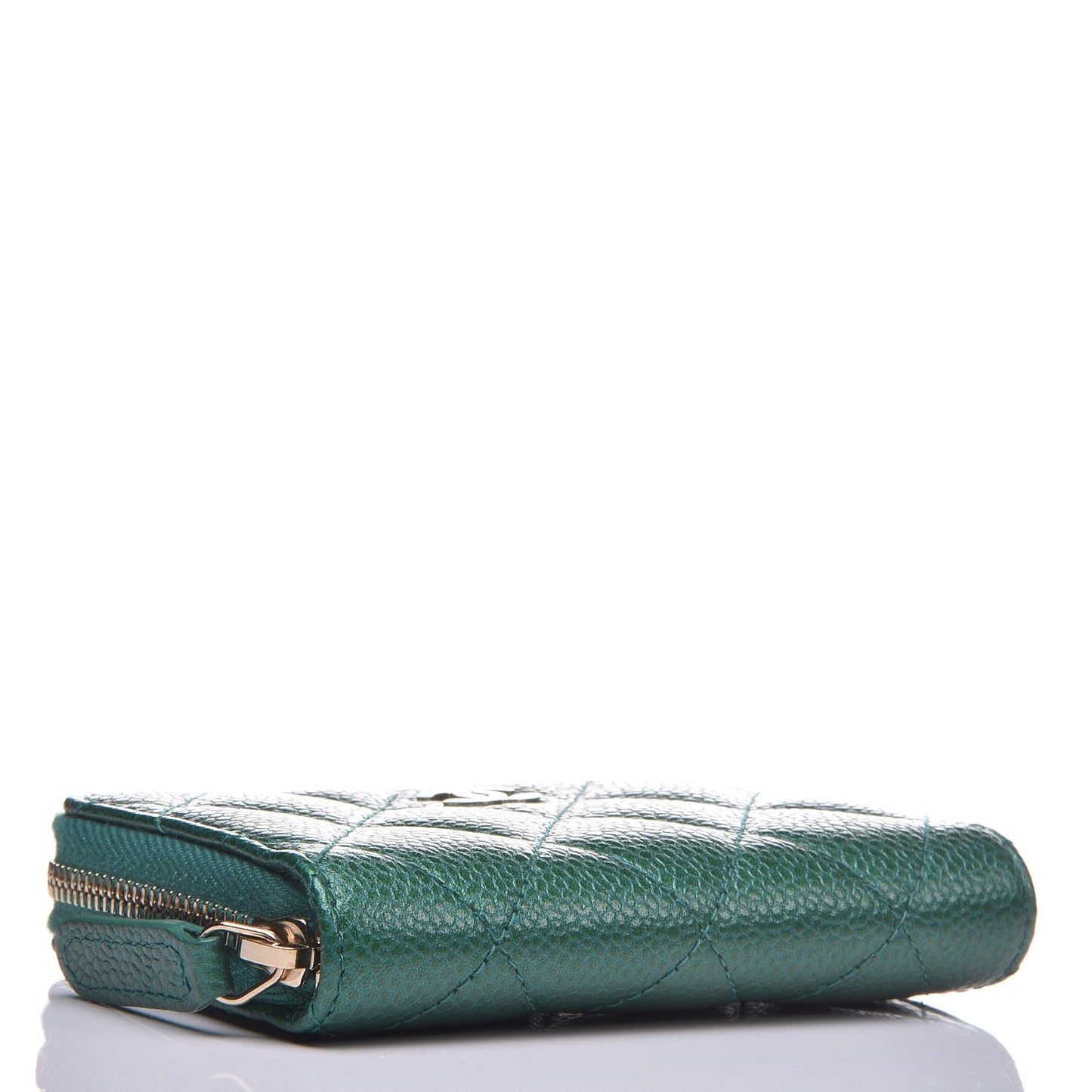 Metallic Caviar Quilted Zip Coin Purse Green
