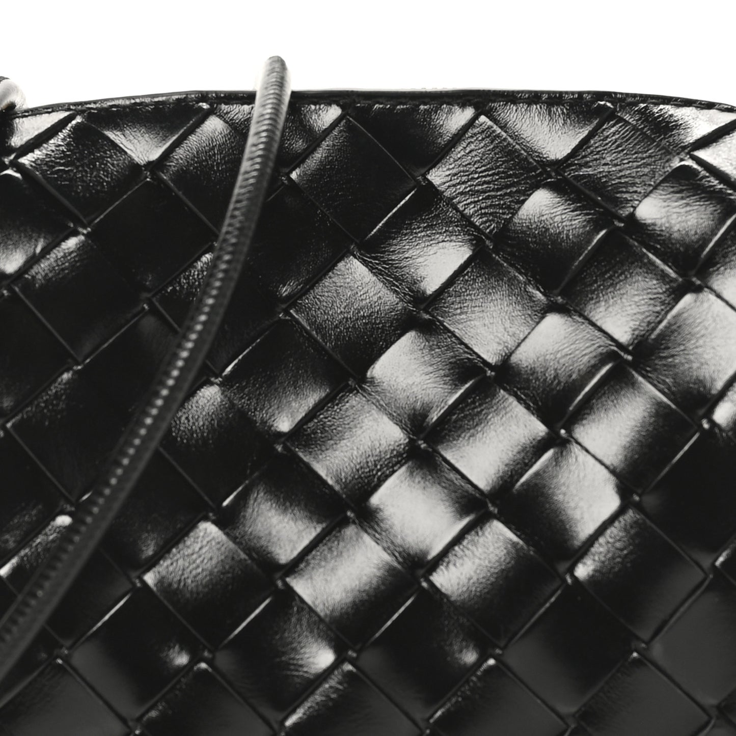 Polished Nappa Intrecciato Metallic Knot Mini Loop Camera Bag Black