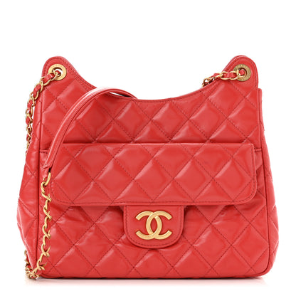 Chanel Shiny Crumpled Calfskin Quilted Wavy CC Hobo Red 1 of 10