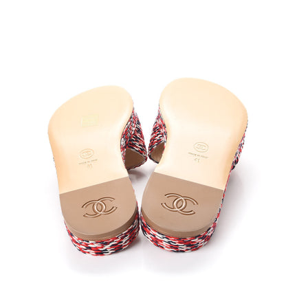 Chanel Cord CC Espadrille Slip On Sandals 41 Red Blue White 5 of 10