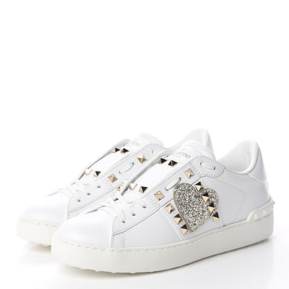 Valentino Garavani Calfskin Embroidered Heart Rockstud Untitled Open Sneakers 37 White 3 of 8