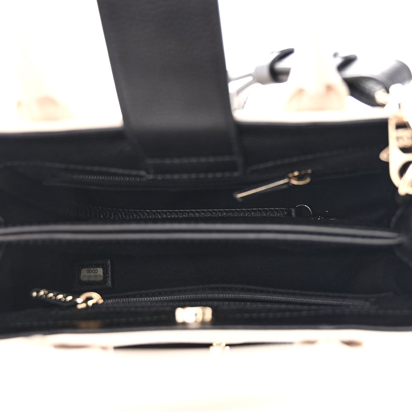 Grained Calfskin Mini Bi-Color Neo Executive Shopper Tote Beige Black