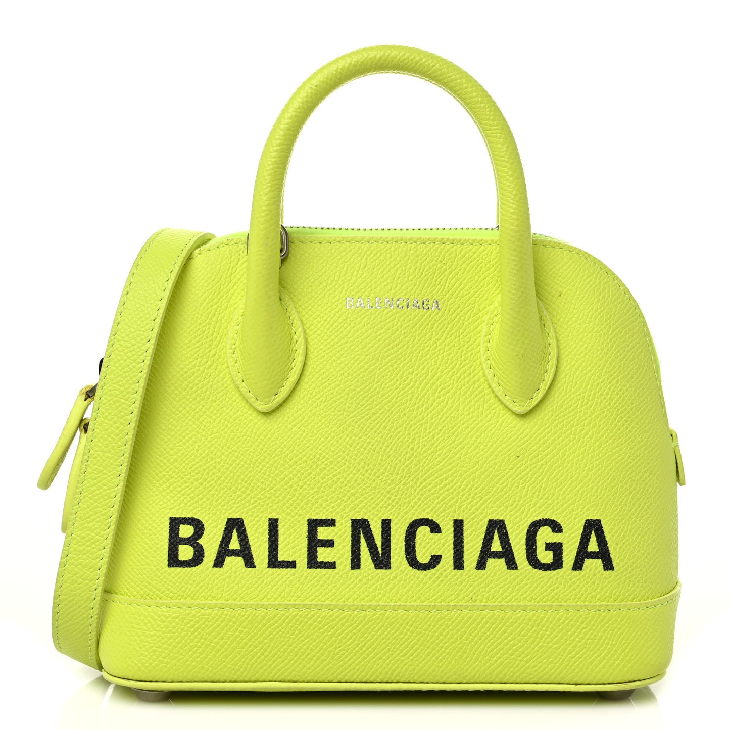 Signature Grained Calfskin Logo XXS Ville Top Handle Bag Acid Green Black
