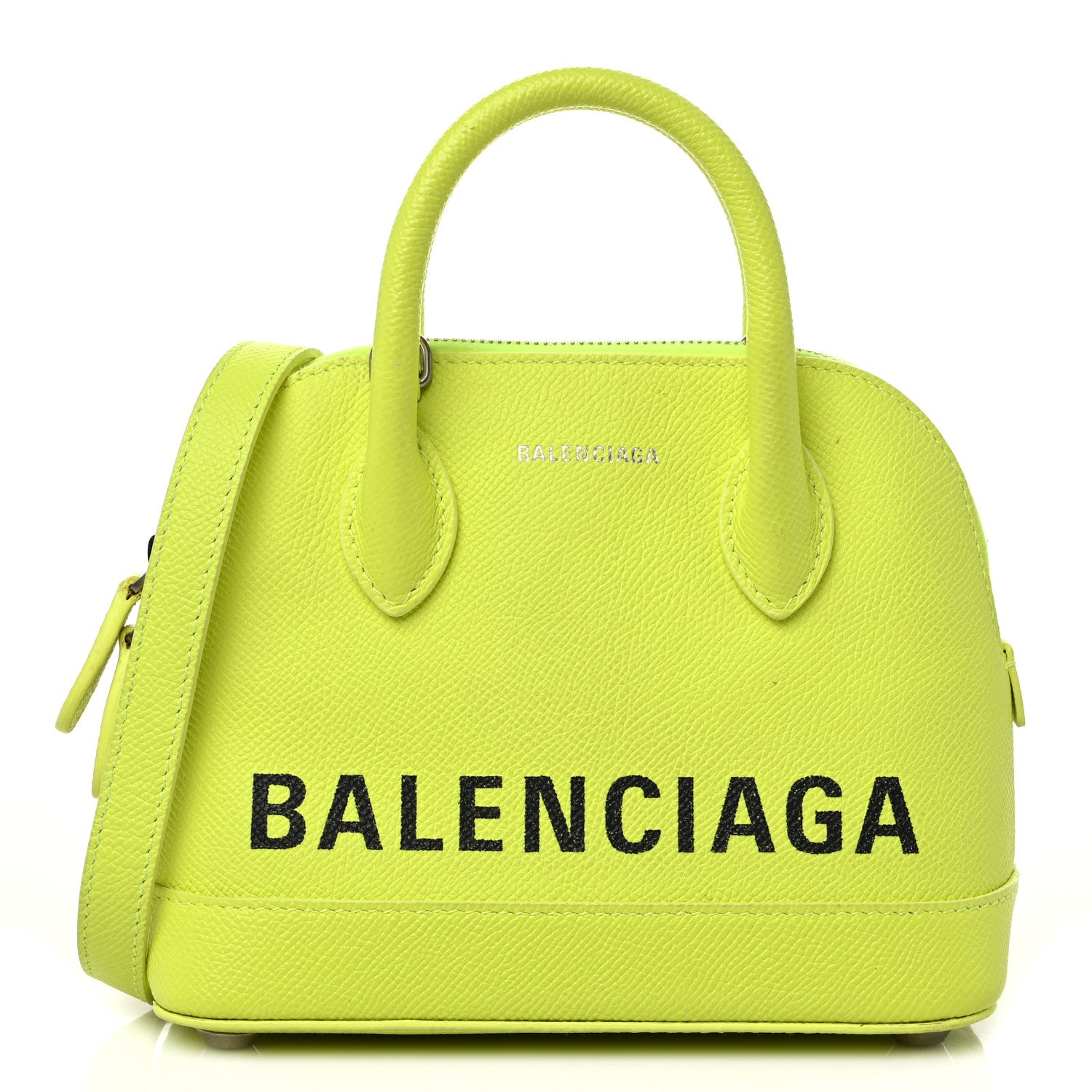 Balenciaga Signature Grained Calfskin Logo XXS Ville Top Handle Bag Acid Green Black 1 of 7