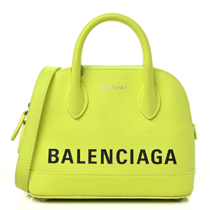 Balenciaga Signature Grained Calfskin Logo XXS Ville Top Handle Bag Acid Green Black 1 of 7