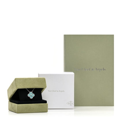 Van Cleef & Arpels 18K White Gold Diamond Celadon Green Sevres Porcelain Vintage Alhambra Pendant Necklace 6 of 6