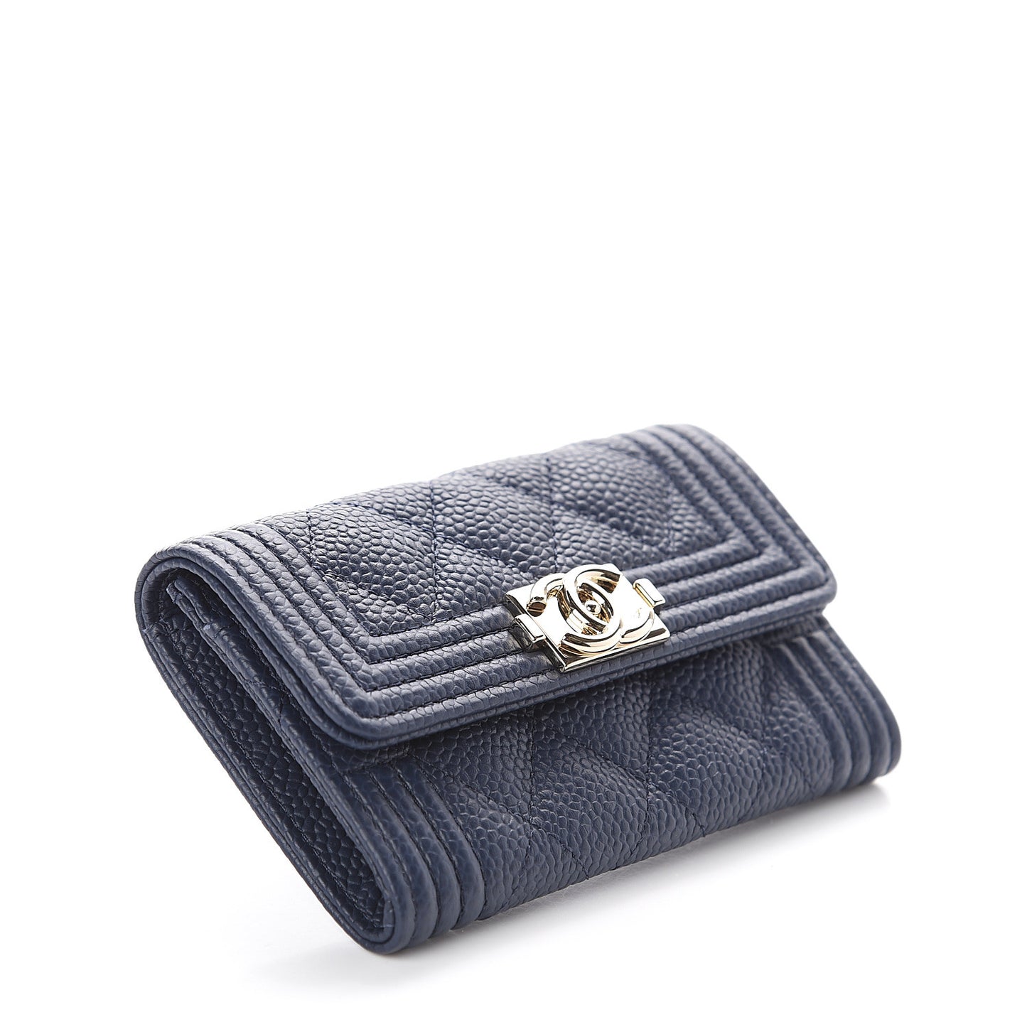 Caviar Quilted Boy Flap Card Holder Navy