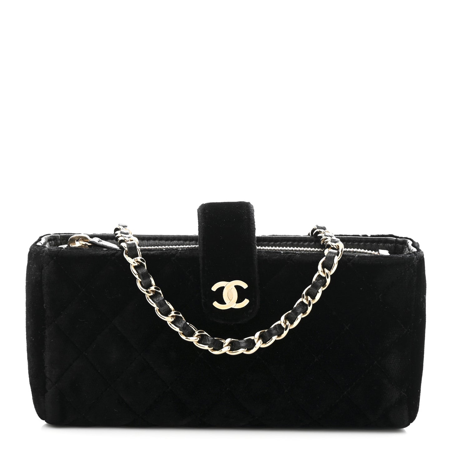 Velvet Quilted Small Clutch With Chain  Black