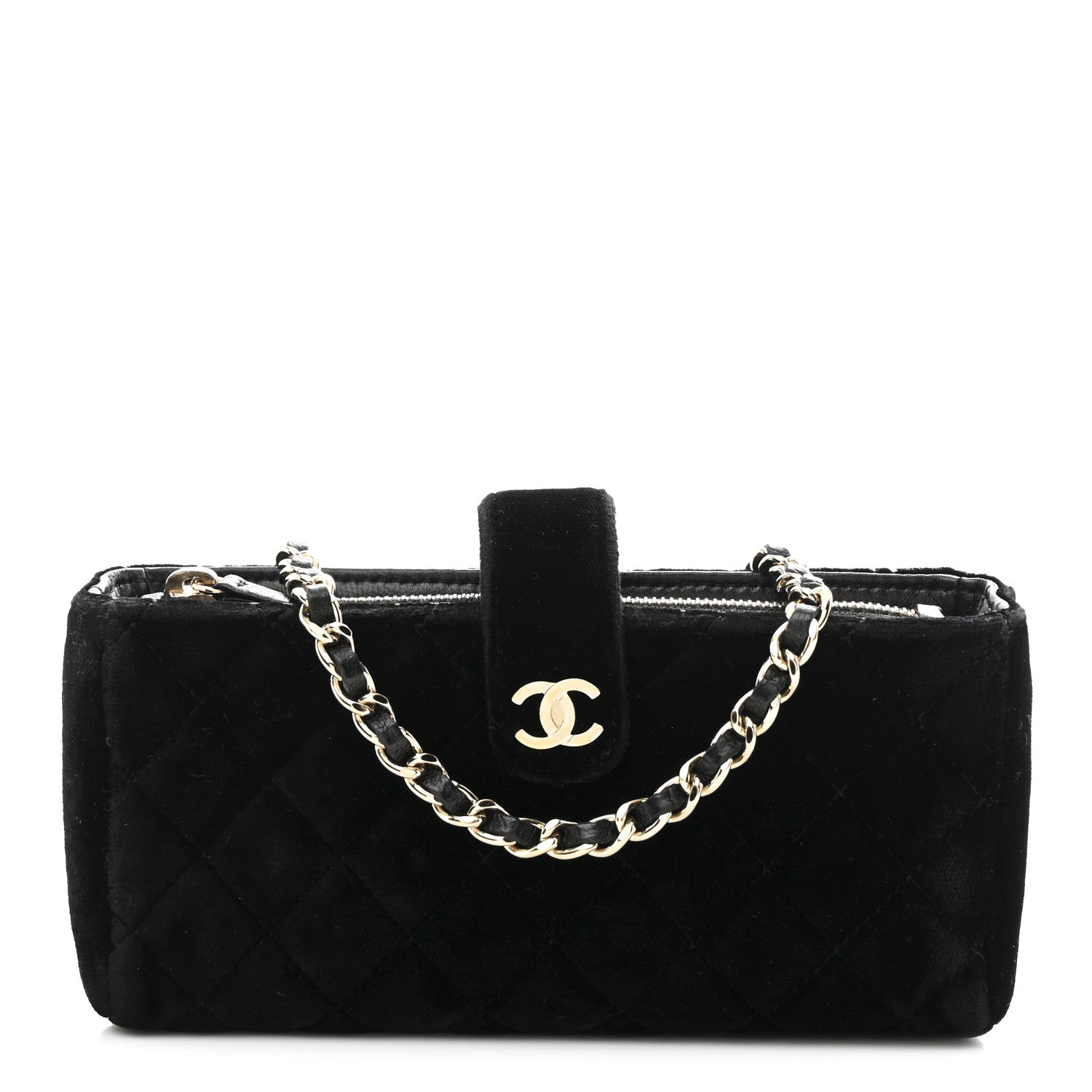 Chanel Velvet Quilted Small Clutch With Chain  Black 1 of 12