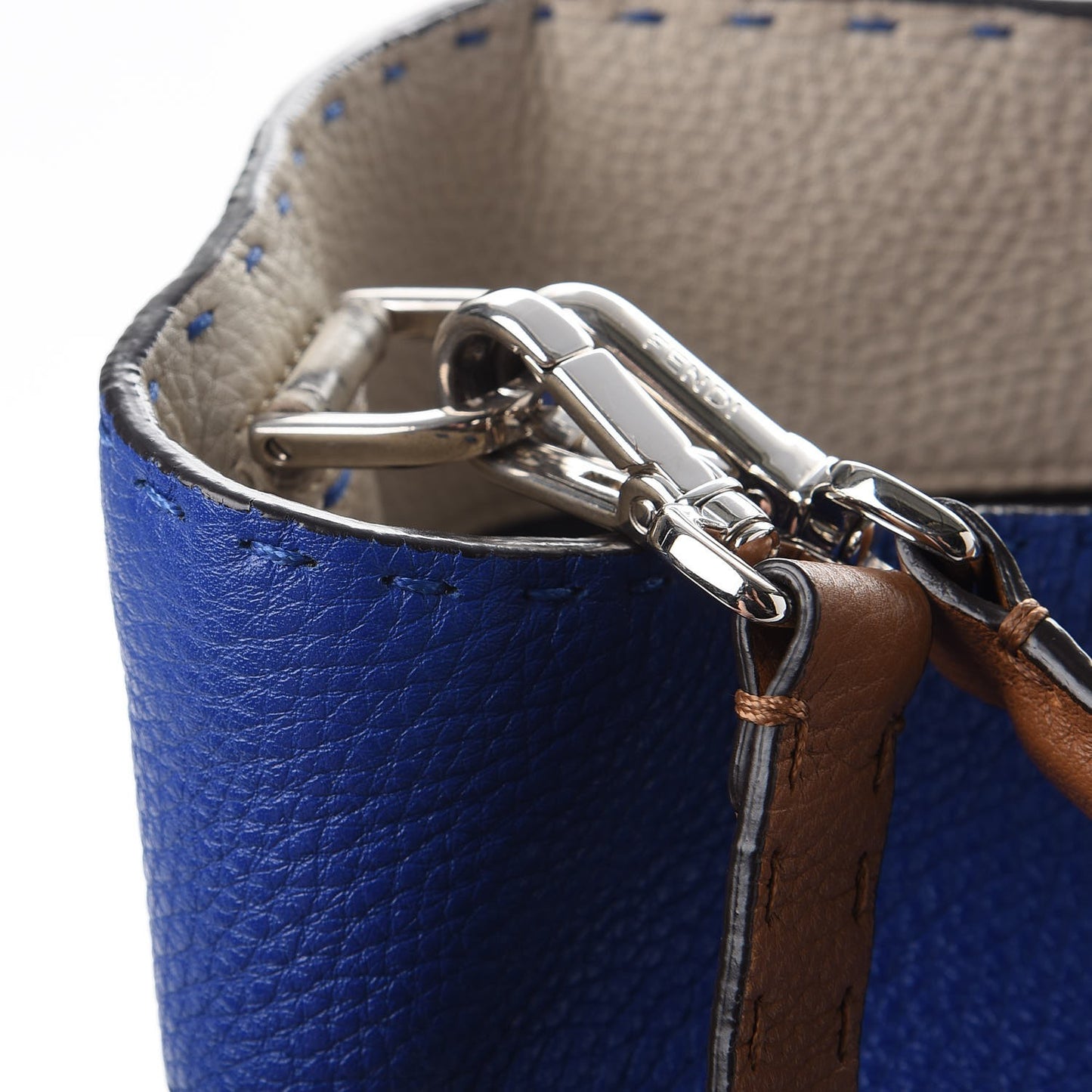 Cuoio Romano Selleria Tri-color Large Anna Bucket Bag Blue Neon