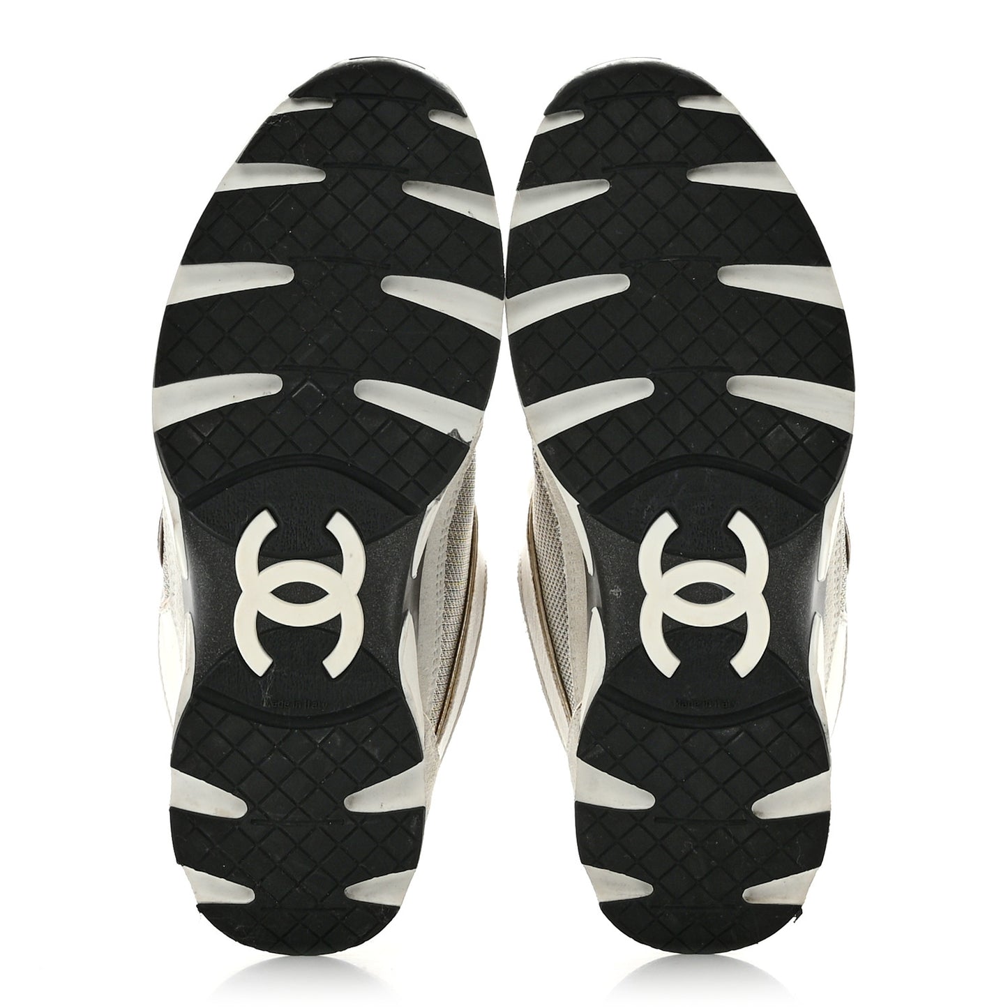 Mesh Suede Calfskin Womens CC Sneakers 36.5 White Black Beige Gold