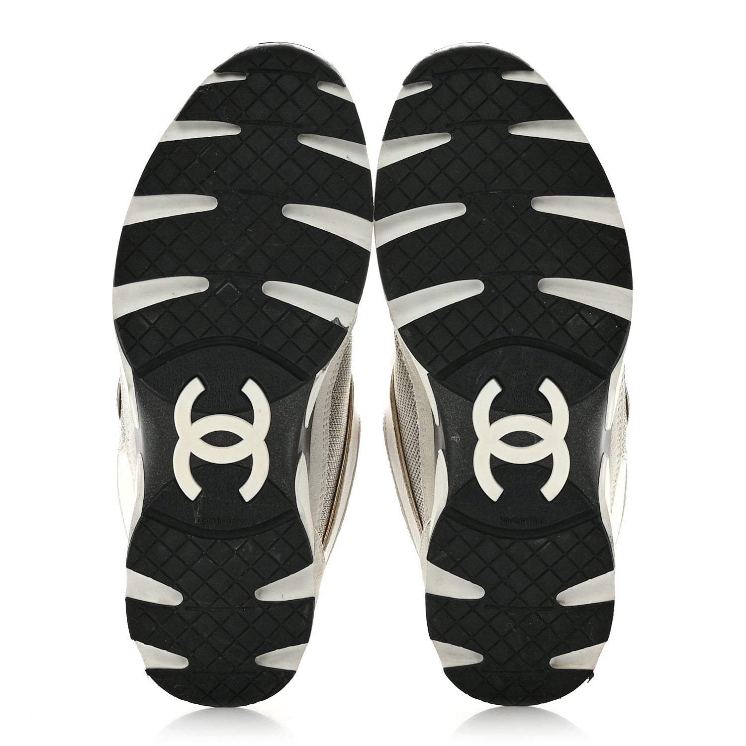 Chanel Mesh Suede Calfskin Womens CC Sneakers 36.5 White Black Beige Gold 5 of 15