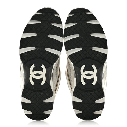 Chanel Mesh Suede Calfskin Womens CC Sneakers 36.5 White Black Beige Gold 5 of 15