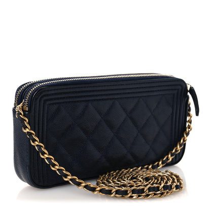 Chanel Caviar Quilted Small Boy Clutch With Chain Dark Blue 3 of 15