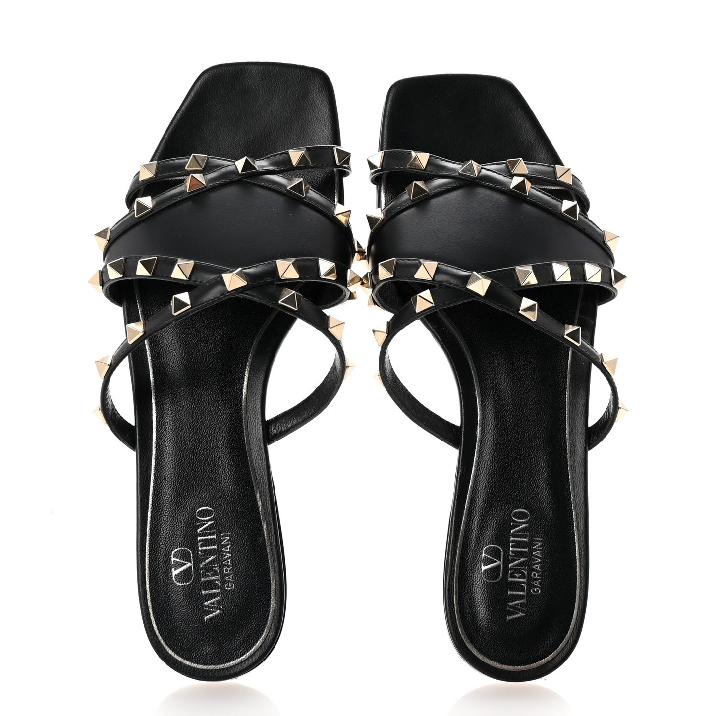 Calfskin Rockstud Slide Sandals 39 Black