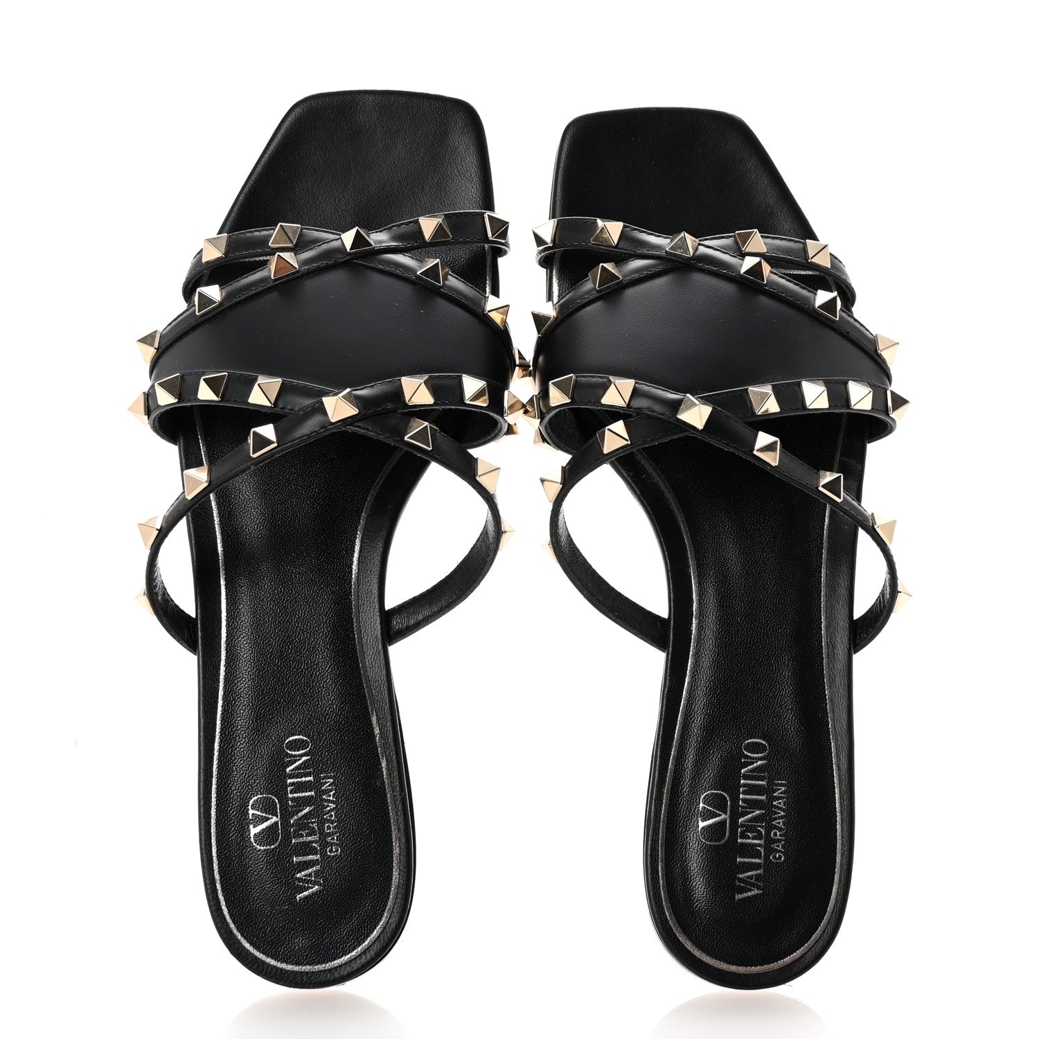 Valentino Garavani Calfskin Rockstud Slide Sandals 39 Black 2 of 9