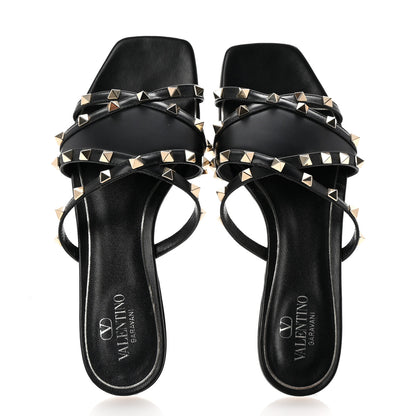 Valentino Garavani Calfskin Rockstud Slide Sandals 39 Black 2 of 9