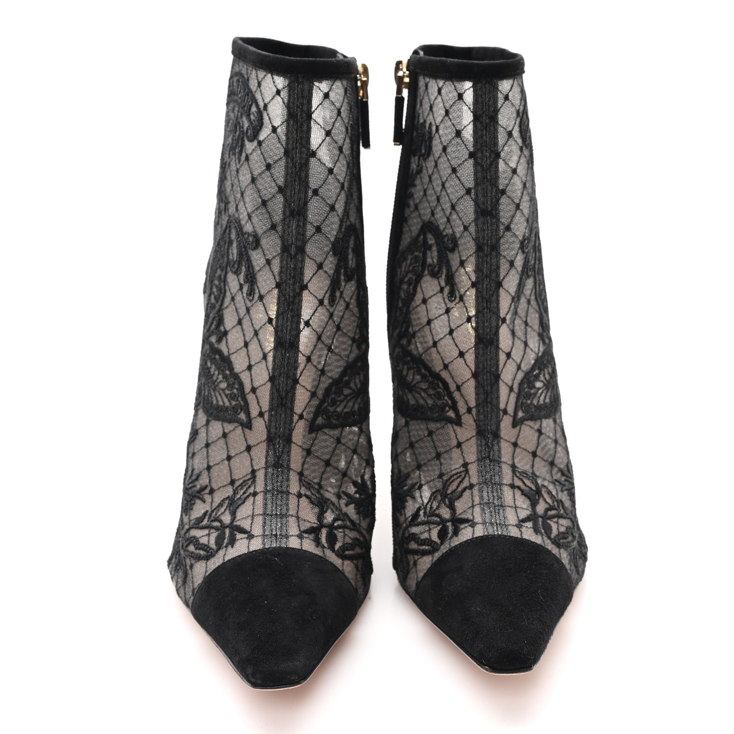 Suede Mesh Lace Embroidered Roses Dior Capture Ankle Boots 40.5 Black