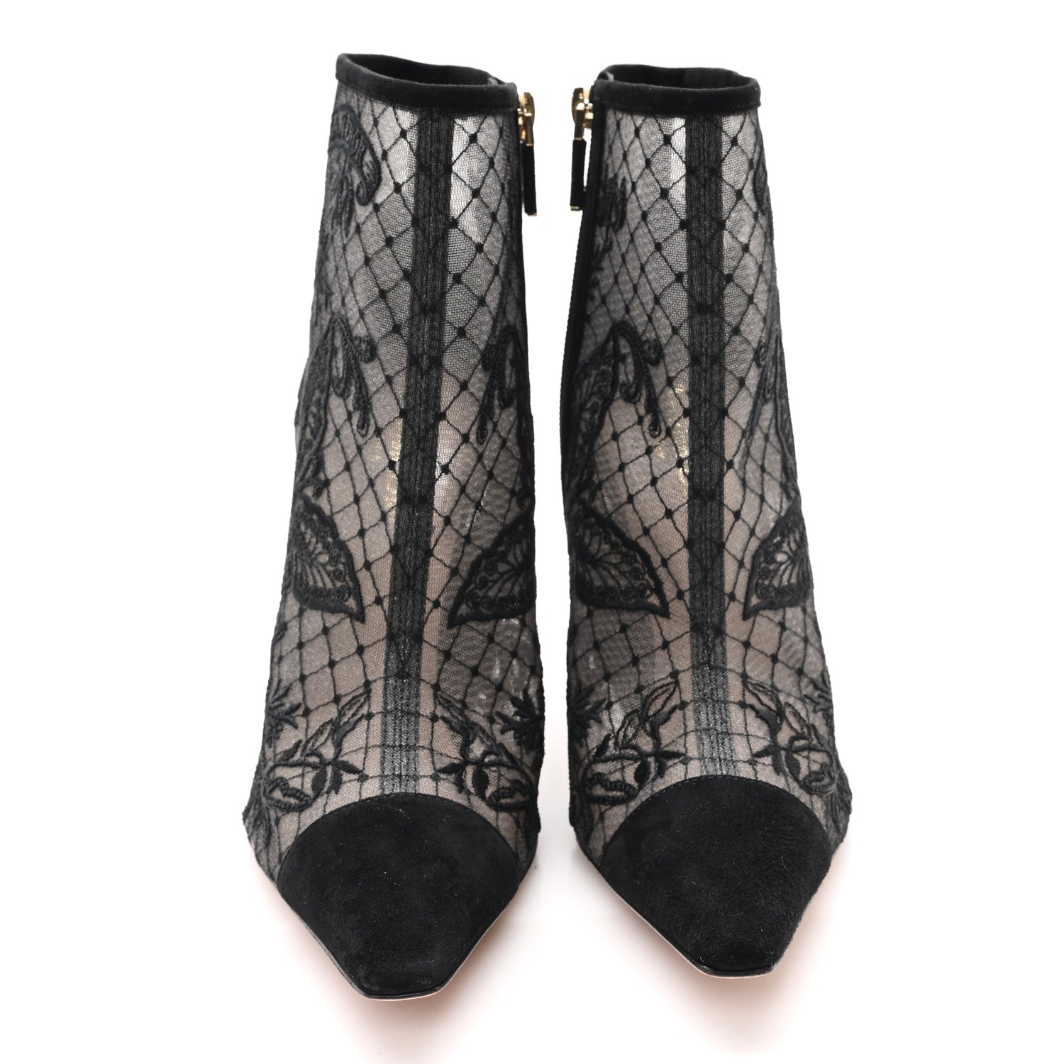 Christian Dior Suede Mesh Lace Embroidered Roses Dior Capture Ankle Boots 40.5 Black 3 of 9