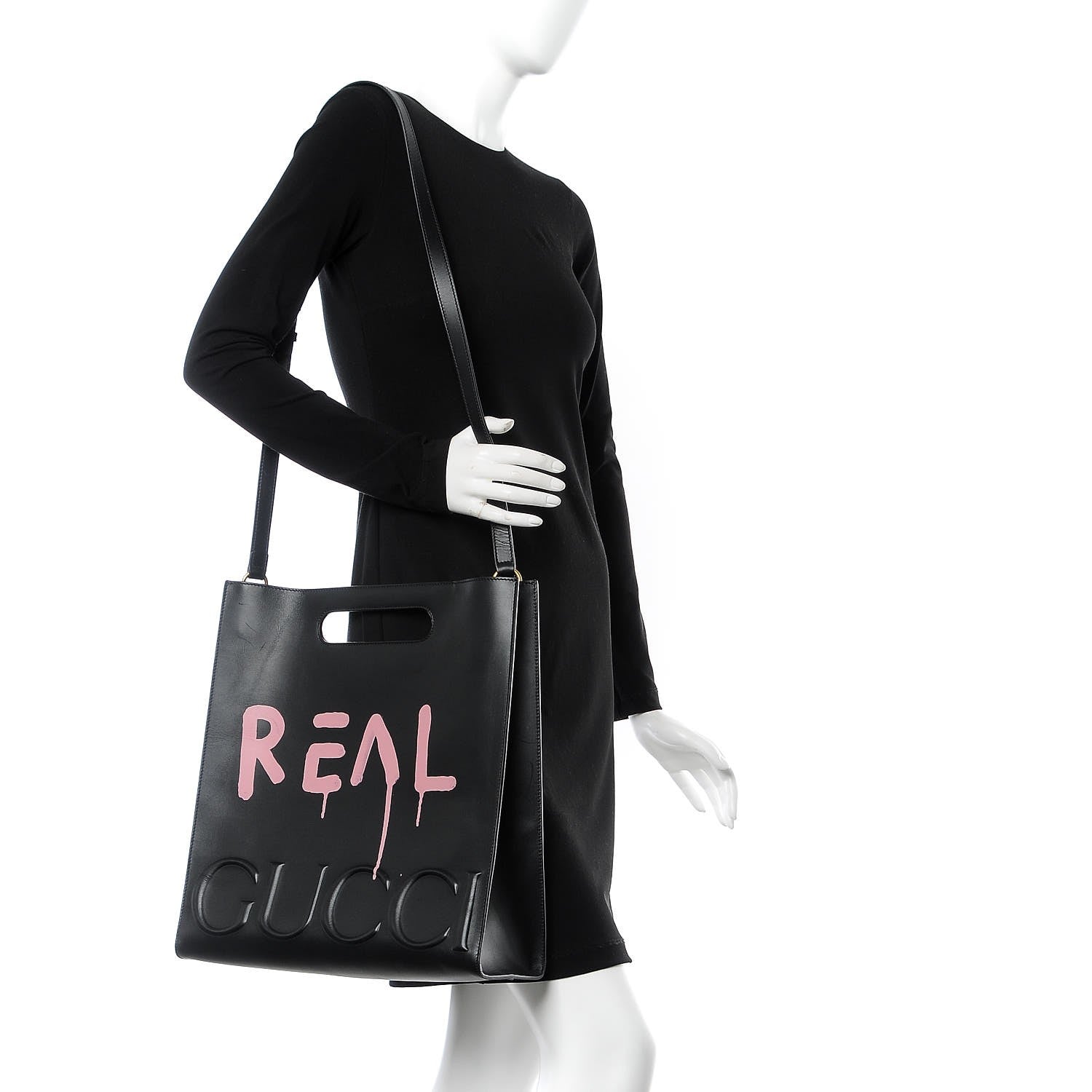 Gucci Calfskin GucciGhost Real Medium XL Tote Black Pink 2 of 6