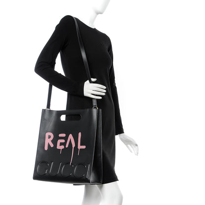 Gucci Calfskin GucciGhost Real Medium XL Tote Black Pink 2 of 6