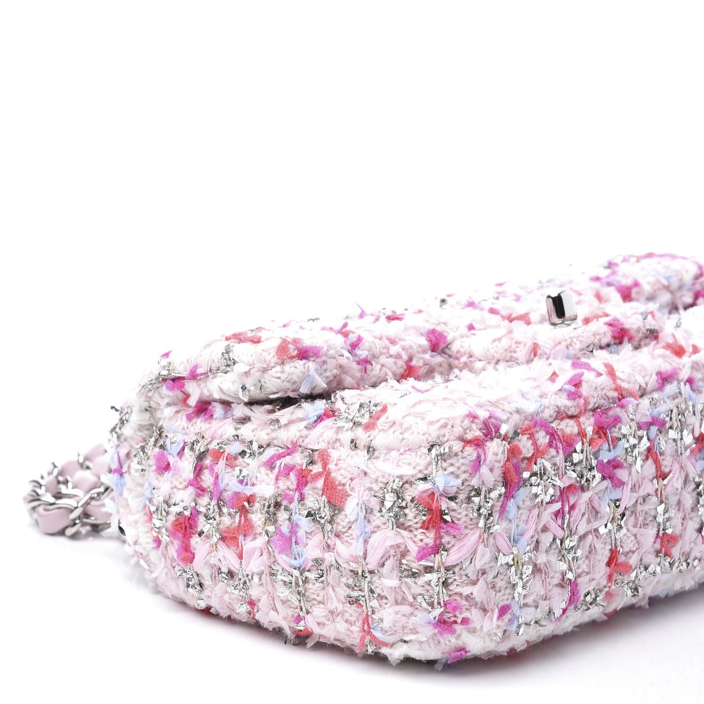 Tweed Quilted Mini Rectangular Flap Light Pink Silver Blue