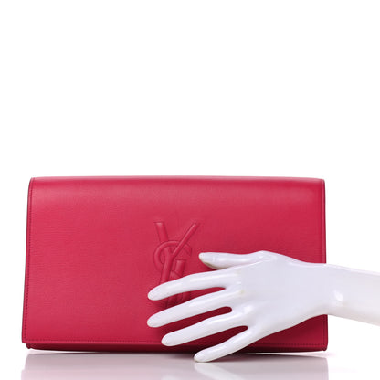 Saint Laurent Calfskin Monogram Large Belle De Jour Clutch Lipstick Fuchsia 2 of 8