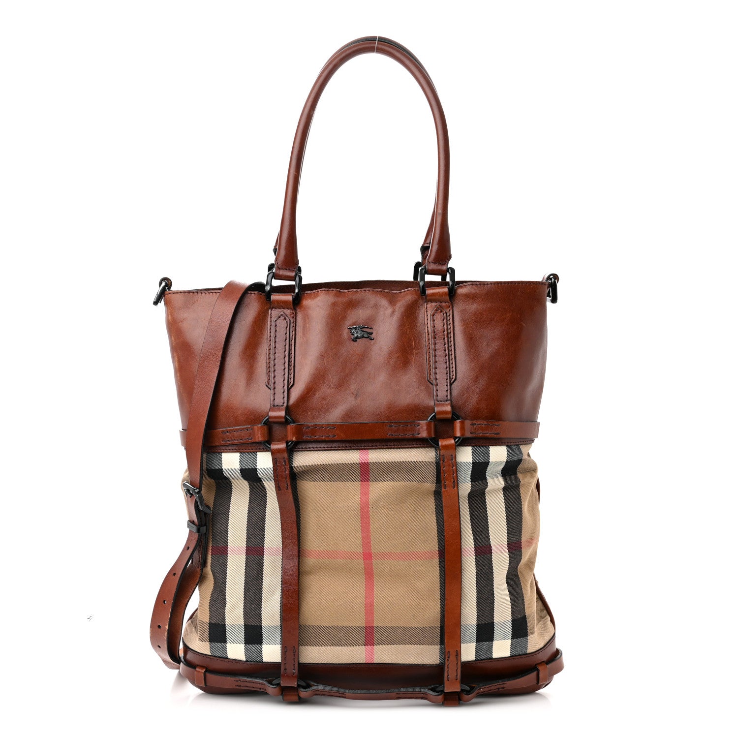 Burberry House Check Bridle Calfskin Tote Tan 1 of 22