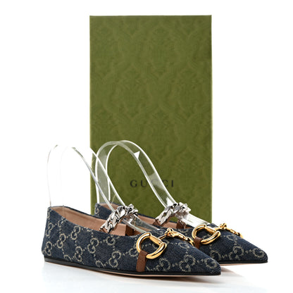 Gucci New Denim GG Monogram Nappa Deva Horsebit Chain Embellished Flats 35.5 Blue Tea Cuir Epilog 9 of 9