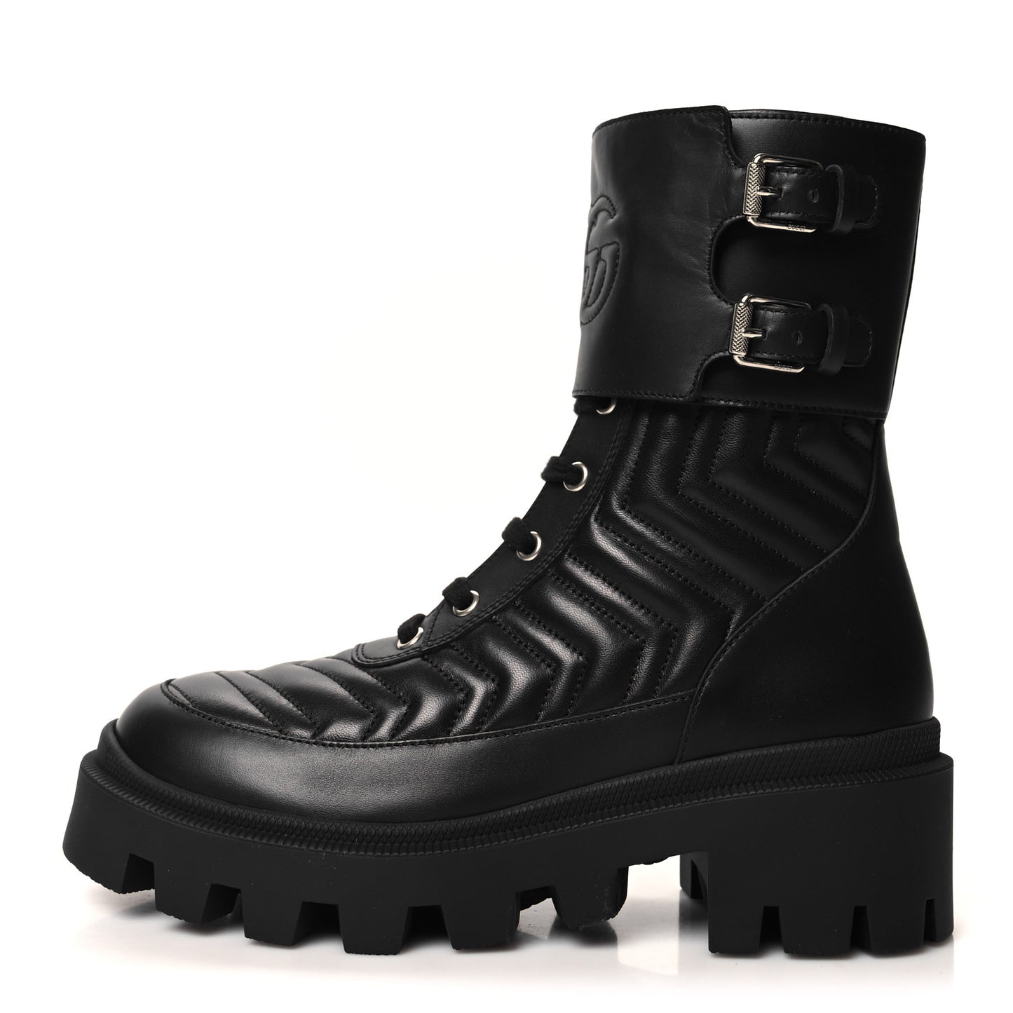 Nappa Frances GG Matelasse Platform Combat Boots 37 Black