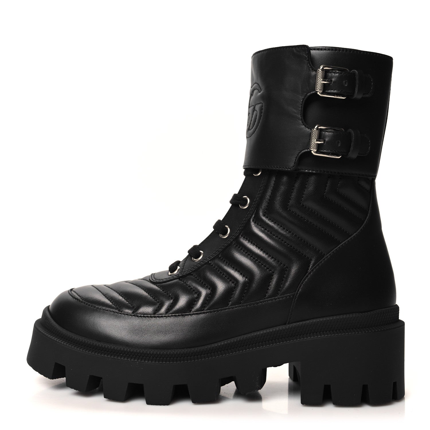 Gucci Nappa Frances GG Matelasse Platform Combat Boots 37 Black 1 of 9