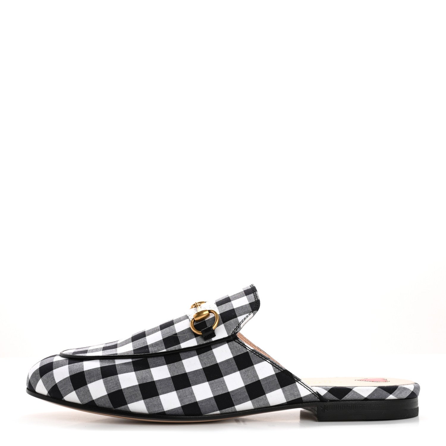 Gucci Cotton Gingham Womens Princetown Slippers 38 White Black 1 of 11