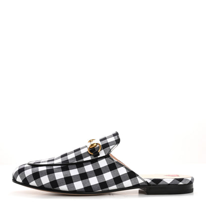 Gucci Cotton Gingham Womens Princetown Slippers 38 White Black 1 of 11