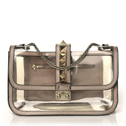 Valentino Garavani PVC Nappa Naked Medium Glam Lock Rockstud Flap Poudre 1 of 18