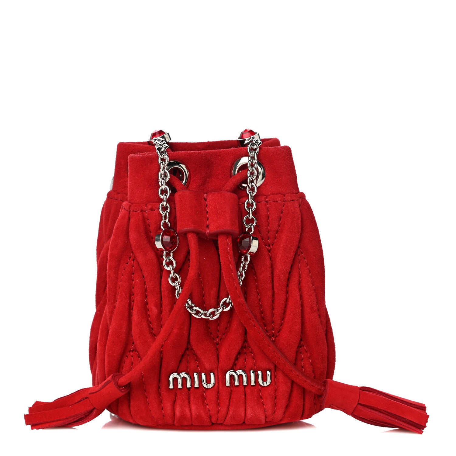 Miu Miu Suede Matelasse Mini Bucket Bag Cherry 1 of 11