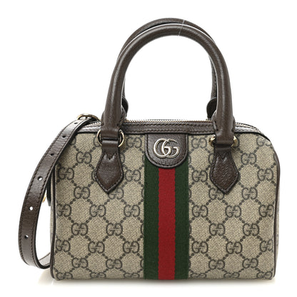 Gucci GG Supreme Monogram Textured Dollar Calfskin Web Mini Ophidia Top Handle Bag Beige Ebony New Acero 1 of 10