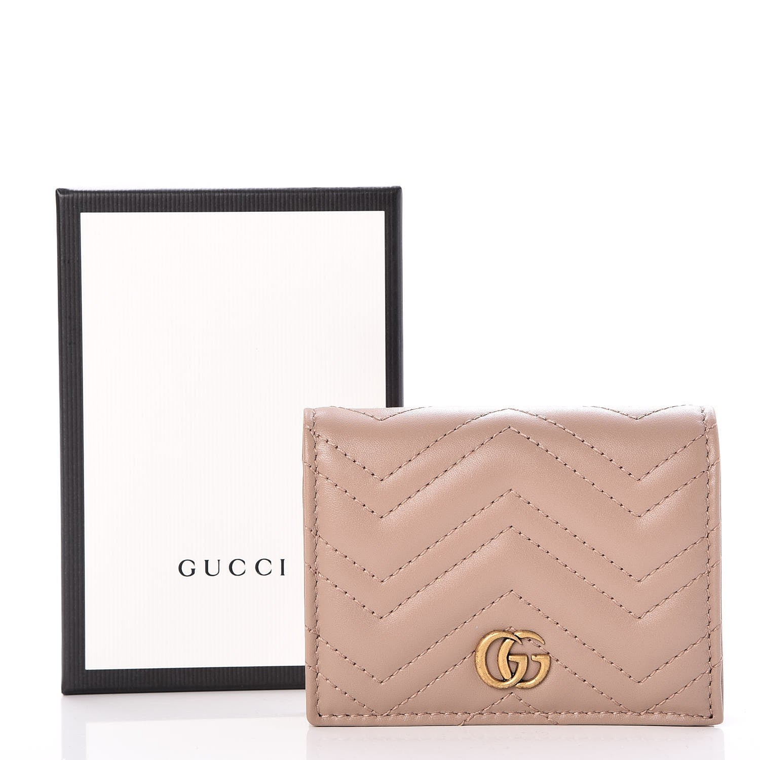 Gucci Calfskin Matelasse GG Marmont Card Case Wallet Porcelain Rose 7 of 8