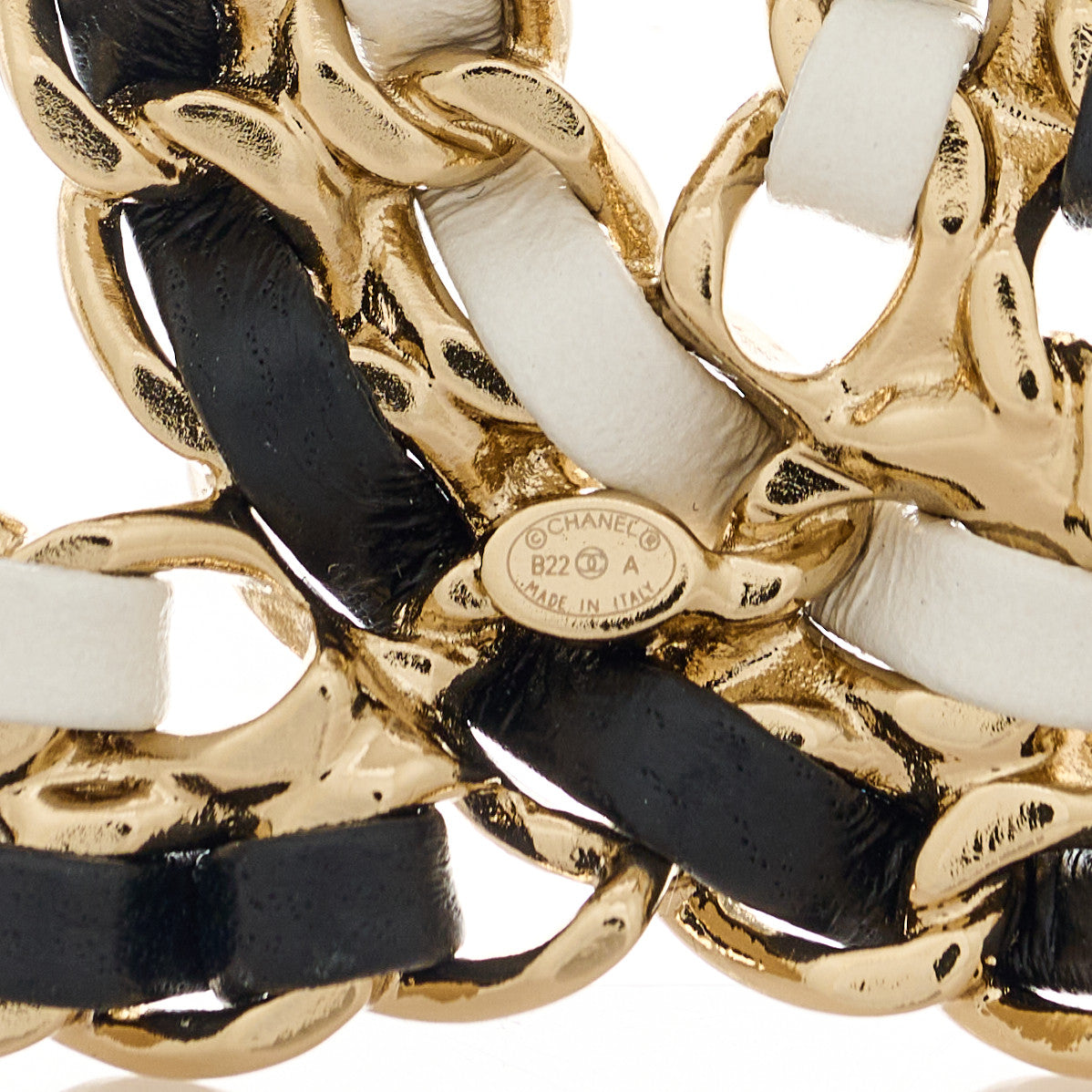 Lambskin Chain CC Brooch Black White Gold