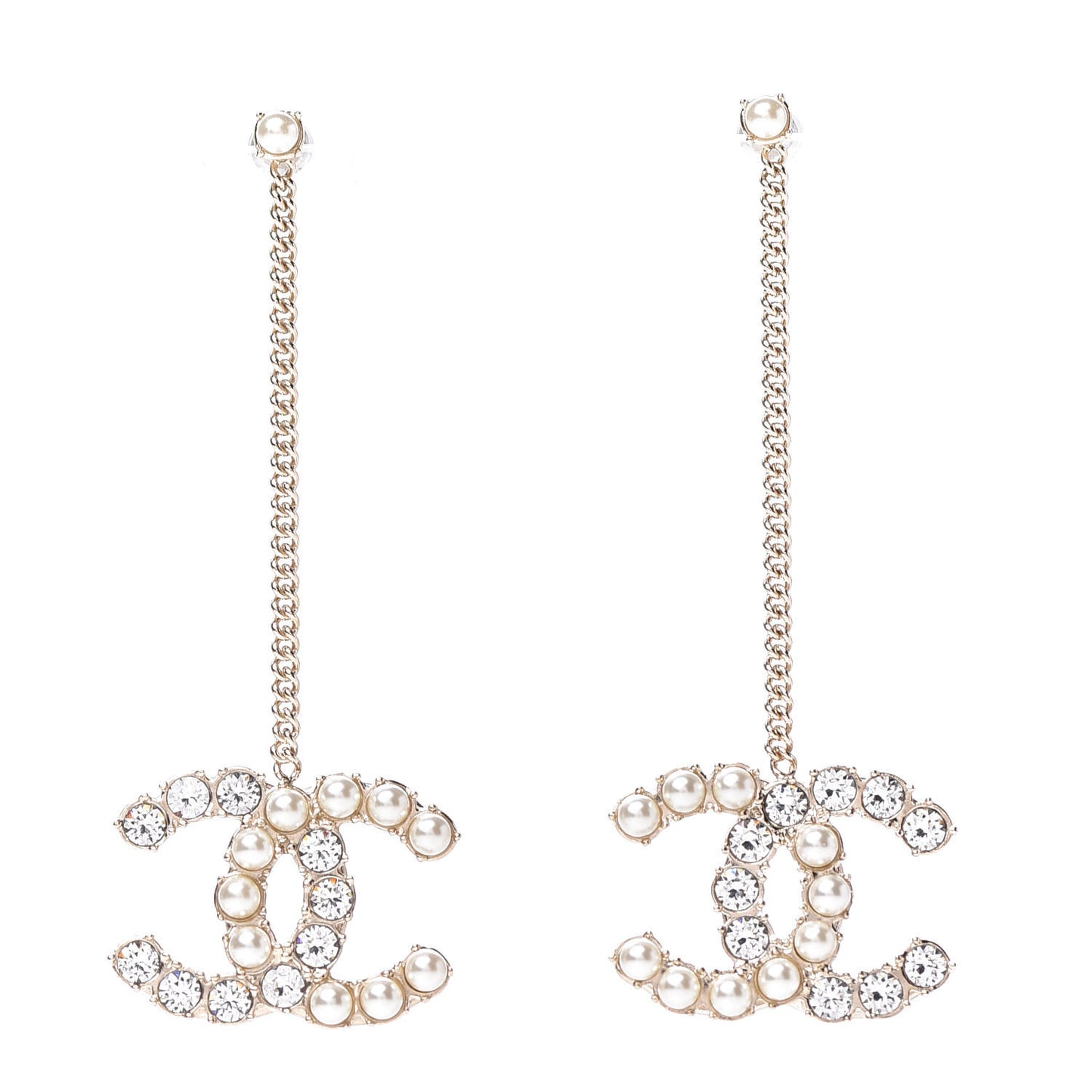 Crystal Pearl Dazzling Domino Drop Earrings Matte Gold