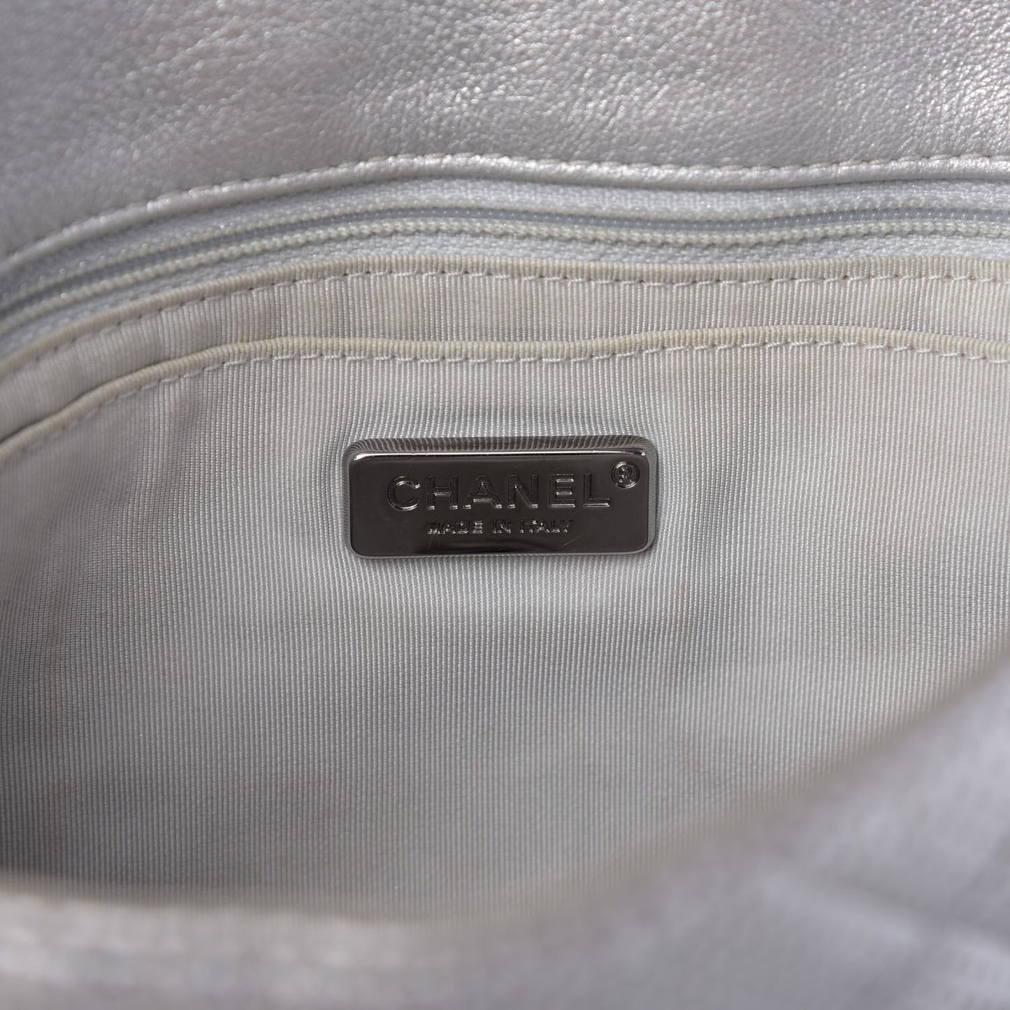 Metallic Lambskin Perforated Quilted Medium CC Medals Flap Silver