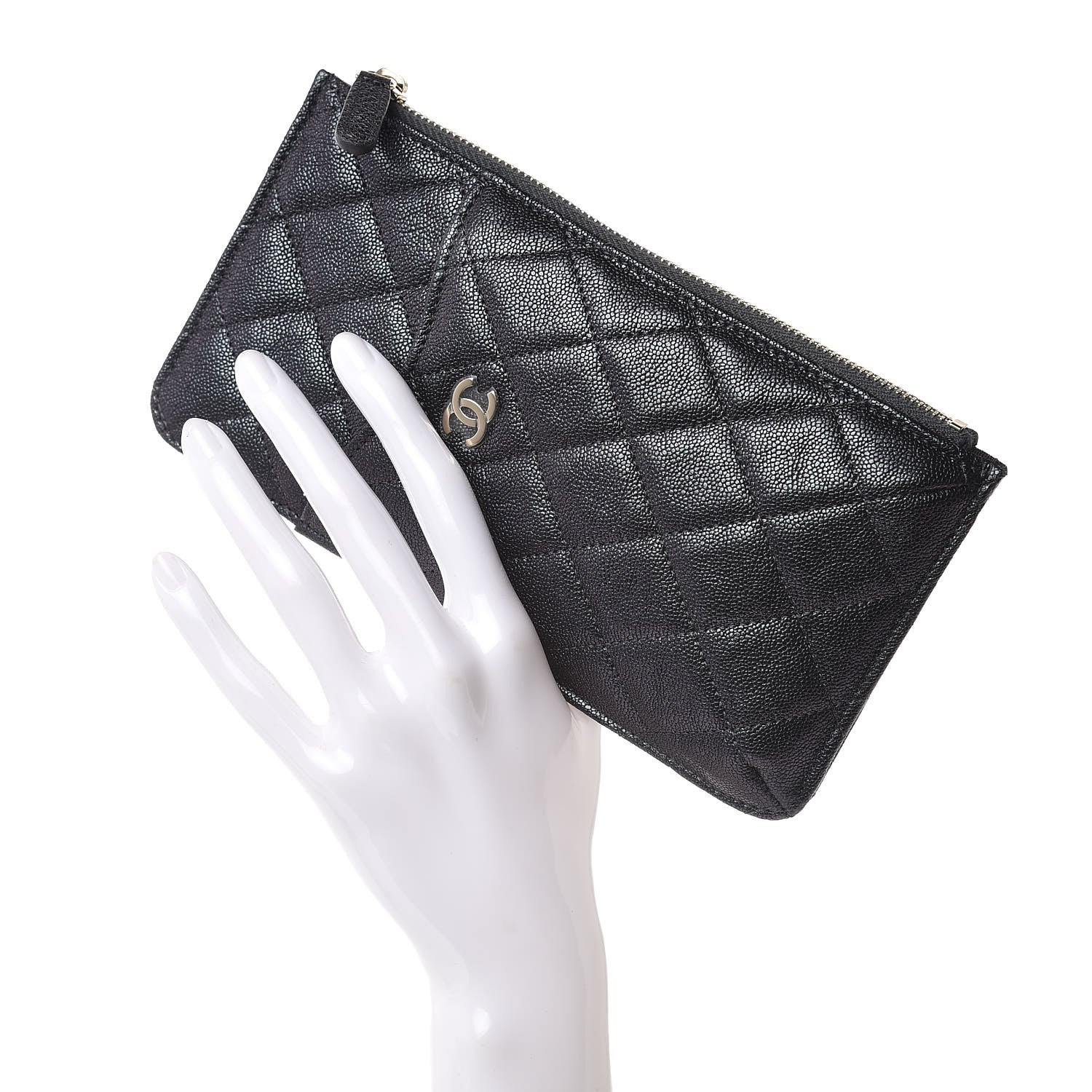 Chanel Iridescent Caviar Quilted Classic Flat Wallet Pouch Black 2 of 8