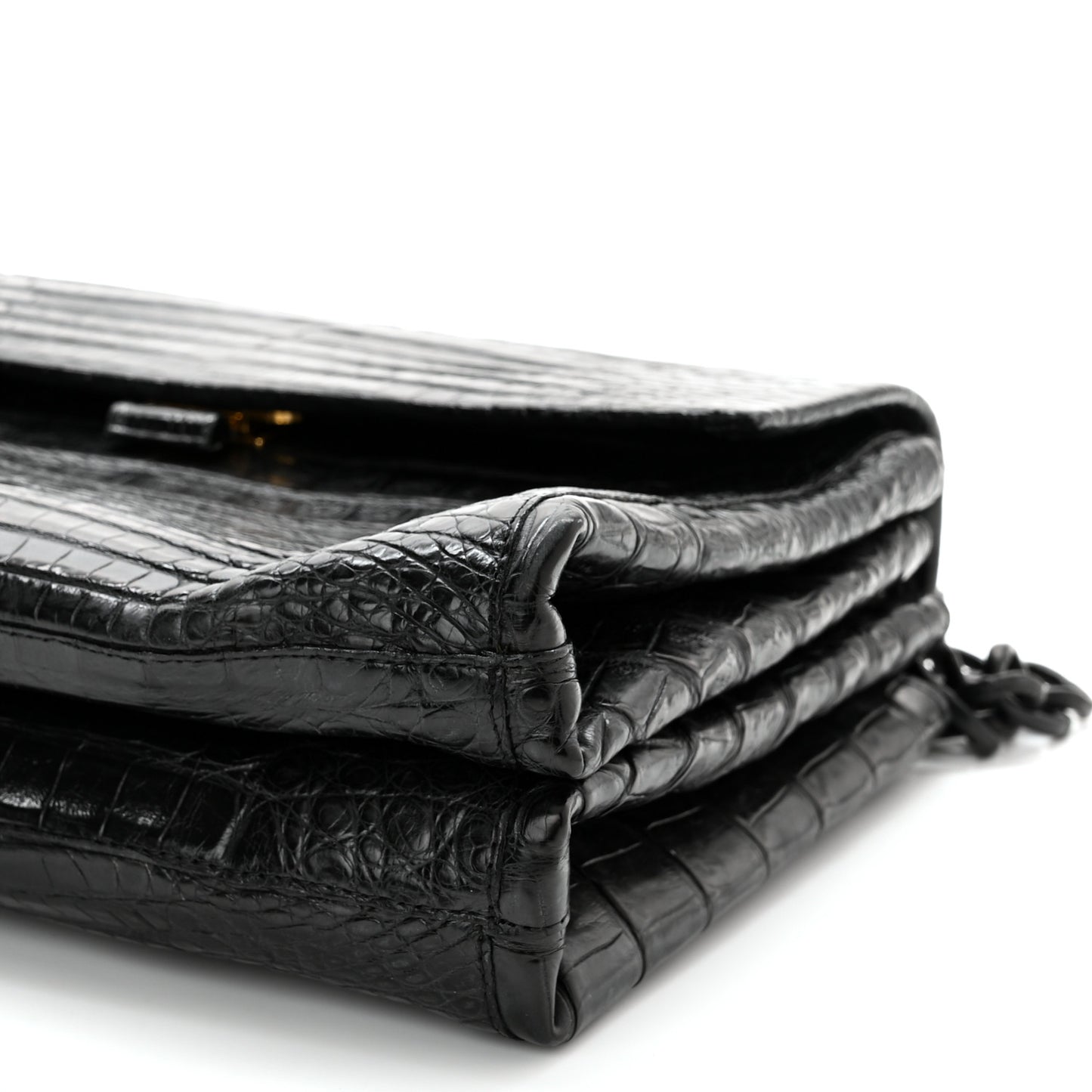 Crocodile Chain Flap Shoulder Bag Black