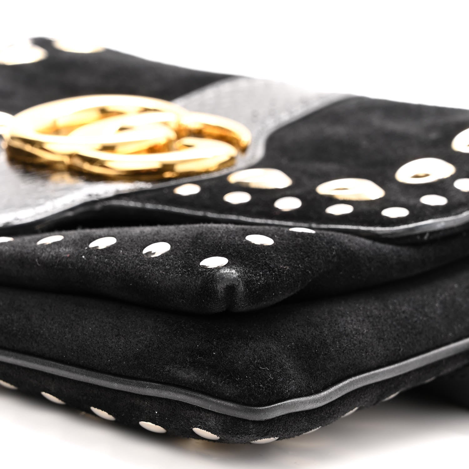 Gucci Suede Snakeskin Studded Medium Arli Flap Shoulder Bag Black 10 of 10